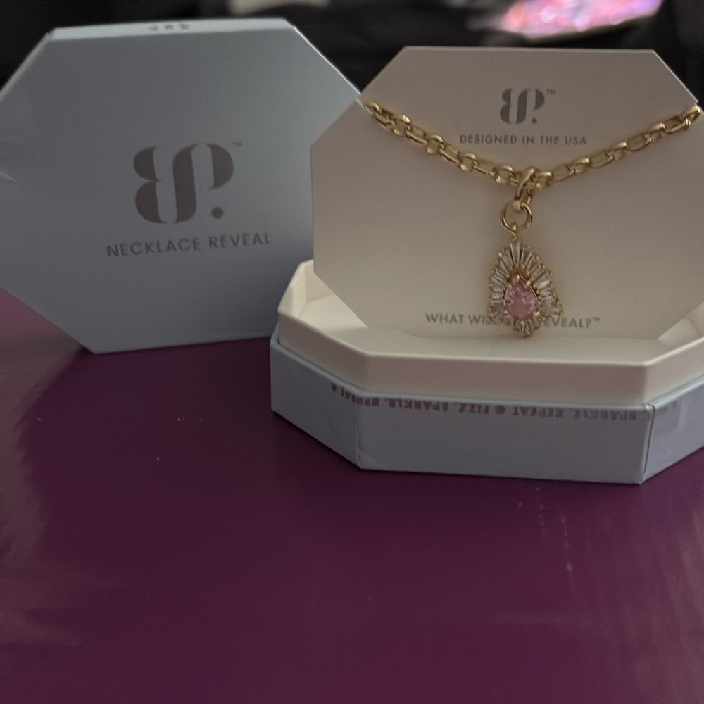 Gold Chain Necklace with Pink Teardrop Pendant BP OG